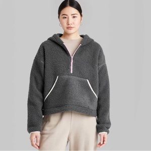 Women's Half-Zip Sherpa Anorak Jacket - Wild Fable Size Small in Gray